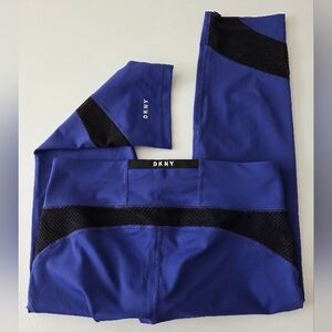 Clearance!LN! DKNY Blue Athletic Leggings with Black Mesh Accent